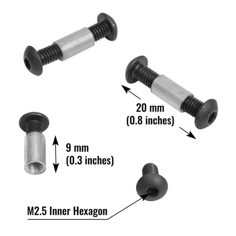10 Pack Handle Screws, Rivets, Bolts, And Fasteners With Hex Key For DIY Knife Making, 20 mm and 9 mm sizes, M2.5 hexagon
