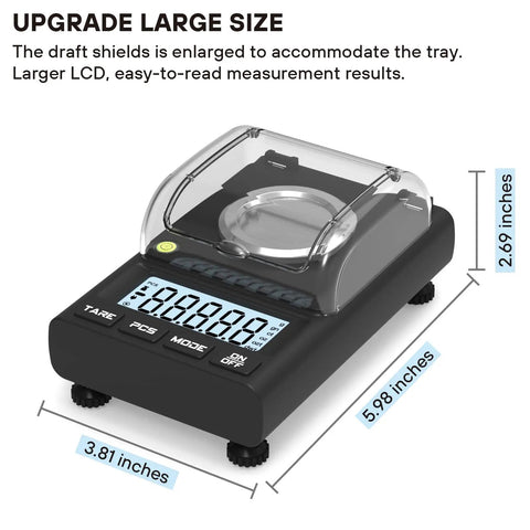 Pro Grade High Precision 100g Milligram Scale 0.001g Readability with LCD display and draft shield