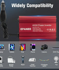Ride Ready 12V DC To 110V AC Car Power Inverter 400W with dual sockets and USB ports for laptops, phones, and other devices.