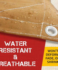 Close-up of 10 By 16 Tan Canvas Tarp 12oz Heavy Duty Water Resistant With Breathable Fabric and Double Stitched Seams