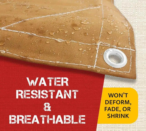 Close-up of 10 By 16 Tan Canvas Tarp 12oz Heavy Duty Water Resistant With Breathable Fabric and Double Stitched Seams