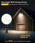 Mega Bright 150W Dusk To Dawn Outdoor Yard Light With 20000LM Output illuminating a farmhouse exterior at night