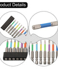 Solid Hex Screwdriver Bits Set With 4 Inch Shank And Color Coded Ferrules For Heavy Duty Drilling Tasks Featuring Magnetic Tips And Durable Alloy Steel Construction In H5 To H8 Sizes. 8pc set in case