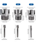 Tepvoker Pvc Pipe Threader Kit With Internal And External Threading Dies for 1/2 Inch 3/4 And 1 Inch Npt with measurements shown.