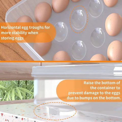 Deviled Egg Containers With Lids, 2 Pack Plastic Egg Trays For Fridge Or Countertop, Holds Up To 48 Eggs, Clear, showing stability features.