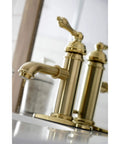 American Classic Brushed Brass Bathroom Faucet With Solid Brass Build, Drip-Free Ceramic Disc, Deck Mount, Victorian Vibe, angled view
