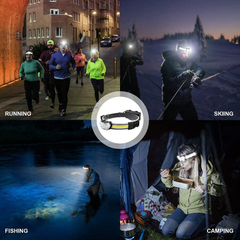 Rechargeable LED Headlamp 1200 Lumen Beast Bright Flashlight With 270 Degree Wide Beam in use for running, skiing, fishing, camping