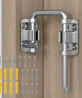 Beefy Heavy Duty 2.36 Inch Stainless Steel U Bolt Door Lock For Sliding Doors Barn Doors Windows Gates Sheds Or Fences With 90 Degree And 180 Degree Install Rust Resistant Patio Latch installed with screws on wood surface.