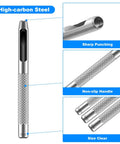 Close-up of 7 Piece Hollow Leather Hole Punch Set With Anti Slip Grip Round Punches showing high-carbon steel structure and sharp punching tip