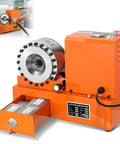 Heavy Duty Electric Hydraulic Hose Crimper 110V 600W Portable Unit With Eight Swap Out Dies showing an orange crimping machine with a drawer.