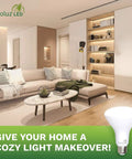 Stylish living room with Eight Pack BR30 LED Flood Light Bulbs For Indoor Home Lighting, 3000K Soft White, dimmable lighting