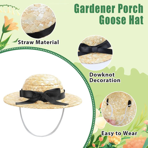 Totally Cute Porch Goose Gardener Outfit Kit For A 23 Inch Goose Statue two piece straw hat detail with black bow.