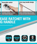 Smooth As Butter Extra Long Handle 1/2 Inch Drive 90 Tooth Ratchet Wrench, chrome alloy steel, 20 inch handle, quick-release design.