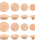 Mushroom Head Wooden Screw Hole Plugs For Furniture And DIY Projects, 120 Pcs Natural Wood Cover Caps, shown from various angles.