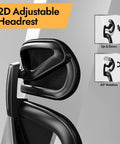 Ergonomic Mesh Office Chair With 3D Lumbar Support And 3D Armrests, V Shaped Back, Height And Tilt Adjustable, 2D headrest detail