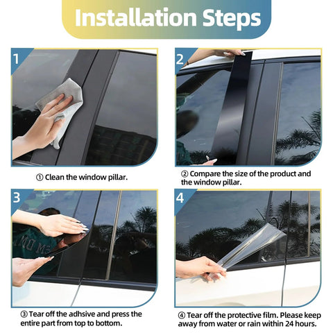 Eight-piece glossy black exterior pillar post molding trim covers for Honda HR‑V door/window pillars (2016–2022).
