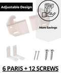 Adjustable White L Angle Drawer Guides Quick Fix Furniture Replacement Kit With Screws; includes L brackets and screws.