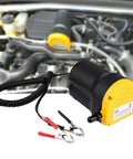 Efficient 12V Electric Fluid Extractor Pump With Battery Clamps for quick and clean oil transfer on cars, motorcycles, and quads.