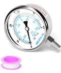 Liquid Filled Pressure Gauge, Stainless Steel 316 Joint, 1/4 NPT, 2.5 Inch Dial, Lower Mount, 0-50 PSI with thread seal tape