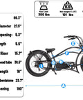 Heavy Duty 26 Inch Fat Tire Electric Bike For Adults With 750W Motor And 960Wh Battery side view showing dimensions and details.