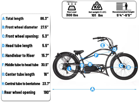 Heavy Duty 26 Inch Fat Tire Electric Bike For Adults With 750W Motor And 960Wh Battery side view showing dimensions and details.