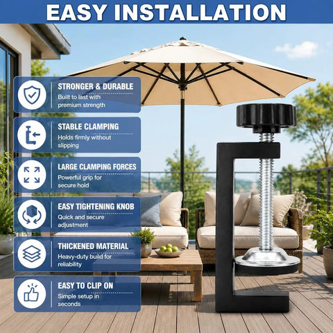Easy installation of 4 Pack Adjustable Patio Furniture Clips Keep Outdoor Rattan Wicker Sections Locked In, 3 inch Sectional Couch Connectors for Wicker Sofa Sets in front of patio umbrella and furniture.
