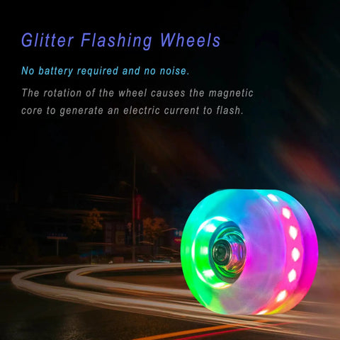 Glowing Eight Pack 82A Light Up Roller Skate Wheel 54x32mm with Bearings Installed, No Battery Quad LED Wheels, Outdoor Use Teal