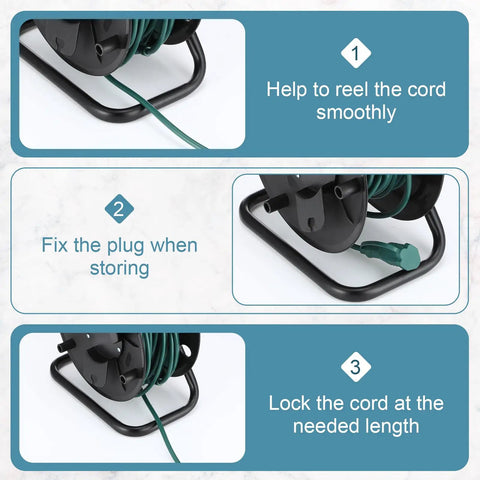 Heavy Duty Extension Cord Reel With Metal Stand Holds 500 Feet Of 6mm Cable Or Hose Open Roller Design Easy Grip Handles