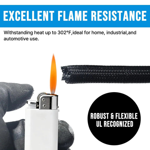 Lighter flame near 6.5ft Half Inch Cord Protector Split Loom Cable Sleeve For USB Power HDMI Audio Video Wires Braided PET