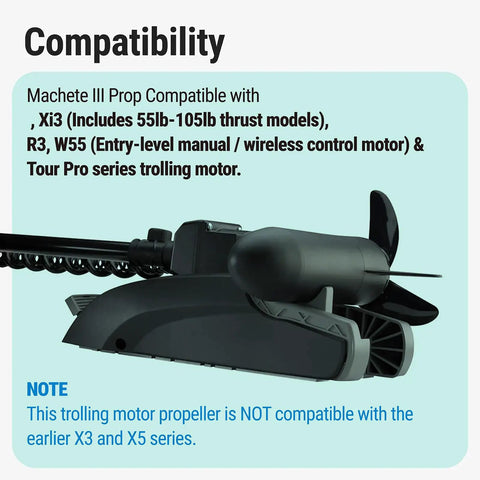 Machete III Propeller For Motorguide Trolling Motors, 3 Blade 3.5 Inch Replacement Prop For Xi5 Xi3 R3 W55 And Tour Pro Series, Black Finish, Durable, High Performance Trolling Motor Propeller