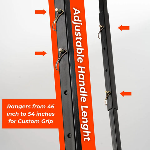 Adjustable handle of Broad Fork For Gardening Portable Ergonomic Garden Tool Cultivator Tiller with measurement indicators.