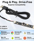 8MP USB Webcam With Microphone Autofocus For PC, Laptop And Laser Engravers, Plug And Play Camera Module shown with USB cable