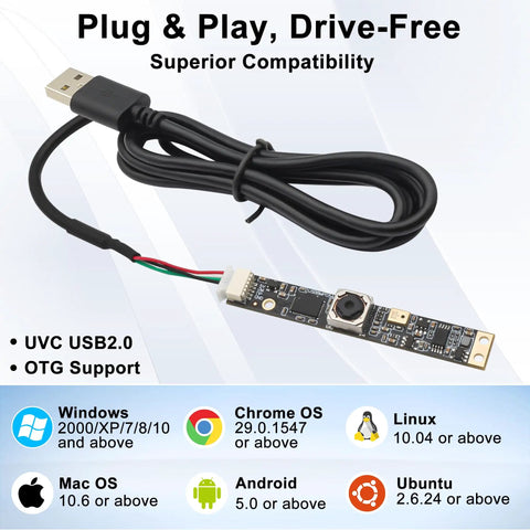 8MP USB Webcam With Microphone Autofocus For PC, Laptop And Laser Engravers, Plug And Play Camera Module shown with USB cable