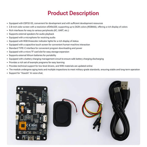 Esp32 S3 Touchscreen Module 2 Point 8 Inch Ip Lcd Display Featuring Wifi Bluetooth Capability Capacitive Panel For Arduino Iot Enthusiasts Plug And Play Rig No Sweat Setup with USB, speaker and wires.