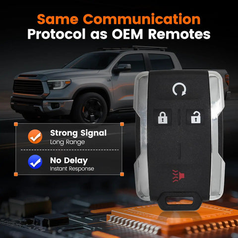 Replacement Key Fob With OBD Remote Start and DIY Keyless Entry for 2015 to 2021 Silverado 1500 Colorado Canyon Sierra Chevy GMC Trucks Easy at Home Programming Save Dealer Fees 1 Set close-up with strong signal text