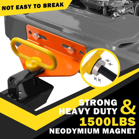 Magnetic Hitch Pin For Mowers And Trailers, Beefy Built 1500 Pounds Neodymium Magnet, One Half Inch Shaft, Yellow Gate Pin