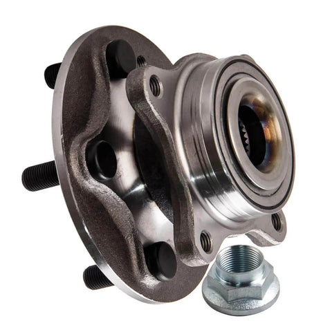 Land Rover Discovery 3 Front Wheel Bearing Hub Assembly Kit LR014147 Drop In Replacement, shown with metal construction and nut