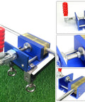 No Fuss Drill Free Golf Club Vise With Heavy Duty Aluminum Shaft Clamp, close-up view on workbench for grip swaps.