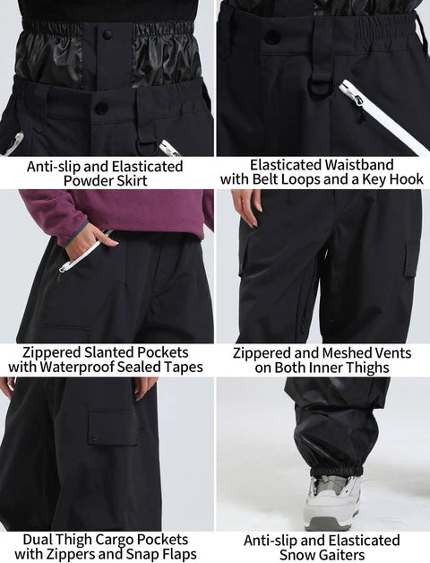 Baggy Snow Pants for Women and Men Insulated Snowboarding Trousers Waterproof Windproof Outdoor Gear Black Loose Fit Ski Pants Details