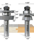 Two Piece Shaker Rail And Stile Router Bit Set For Pro Grade Woodworkers, 1/2 Inch Shank, showing detailed bit measurements