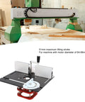 Solid Manual Router Table Lifting System Featuring Hella Precise Height Adjustment With 51mm Stroke And Universal Insert Plate For 64 To 66mm Router Motors; aluminum base with adjustment features.