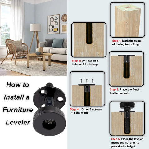 How to install Heavy Duty Furniture Leveling Feet Adjustable Levelers for desks and chairs with step-by-step guide.