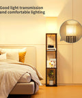 Space Saving Floor Lamp With Shelves, Modern Corner Shelf Lamp With 3 Color Temperature LED, Black Standing Lamp Next to Bed