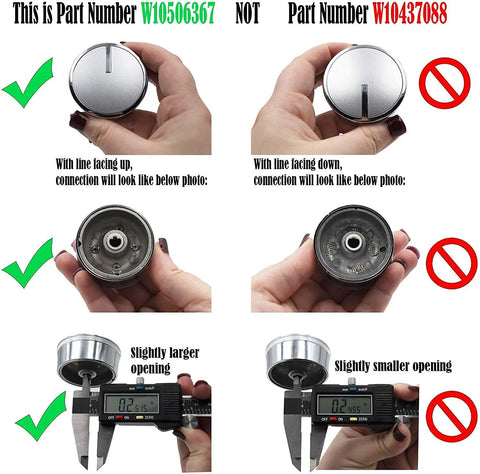 Gas Range Burner Control Knob Replacement, Model Specific, 2 Pack, Easy Install, 1-7/8 Inch Stainless Knobs, Not For Electric Units, Fits WPW10506367 AP6022440 PS11755773