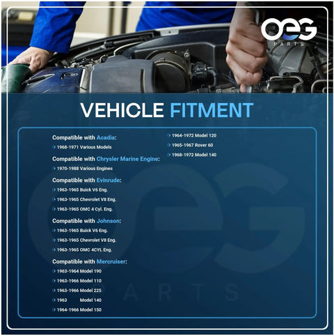 Vehicle fitment chart for 12V 94 Amp 10SI Style Marine Alternator Upgrade with mechanic working on engine