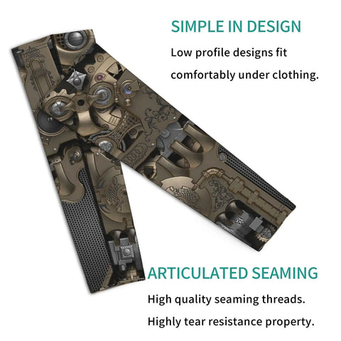 Steampunk Mechanical Gear Arm Sleeves, 430mm, breathable polyester, sun protection and cooling for outdoor activities.
