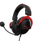 Cloud II Gaming Headset With Seven Point One Surround Sound Over Ear Gamer Ready Memory Foam Ear Pads And Durable Aluminum Frame For PC PS4 PS4 Pro Xbox One And Xbox One S Multi Platform Red, angled view showing red aluminum frame and detachable microphone.
