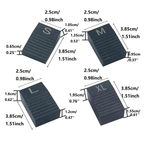 Dope Vintage Style Tremolo Setup Blocks for Strat Tele Electric Guitars, four sizes of bridge shims with measurements included.