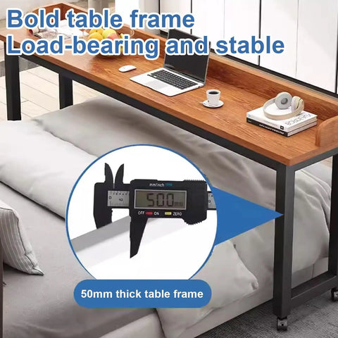 Heavy Duty Adjustable Height Rolling Desk Cart With Smooth Gliding Casters And Rock Solid Oak Finish Top with 50mm thick frame.
