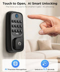 Fingerprint Door Lock With Keyless Entry Keypad For Front Door Built In WiFi Auto Lock And Voice Control Easy Installation Eight Month Battery Life No Brainer Remote Access Via App installed on wall